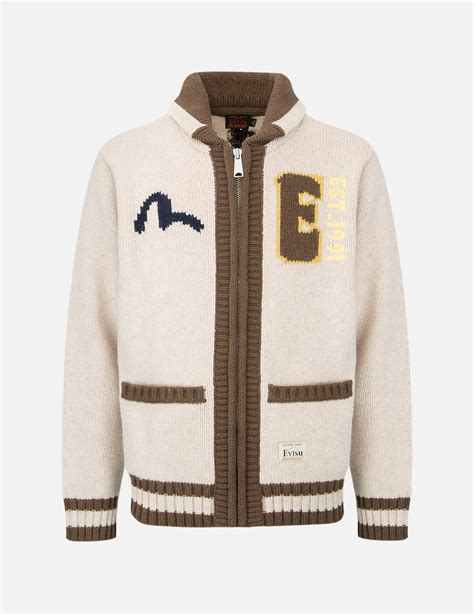 EVISU DARUMA INTARSIA-KNIT ZIP-UP SWEATER | REVERSIBLE