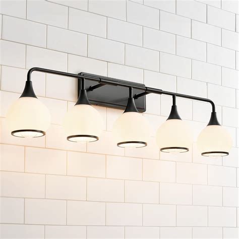 HAHZT Black Bathroom Light Fixtures 5-Lights Vanity Lights with Milky ...
