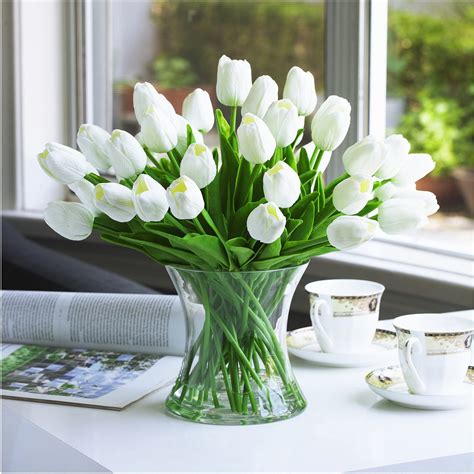 Amazon.com: ENOVA FLORAL 40 Heads White Artificial Tulips Flowers with ...