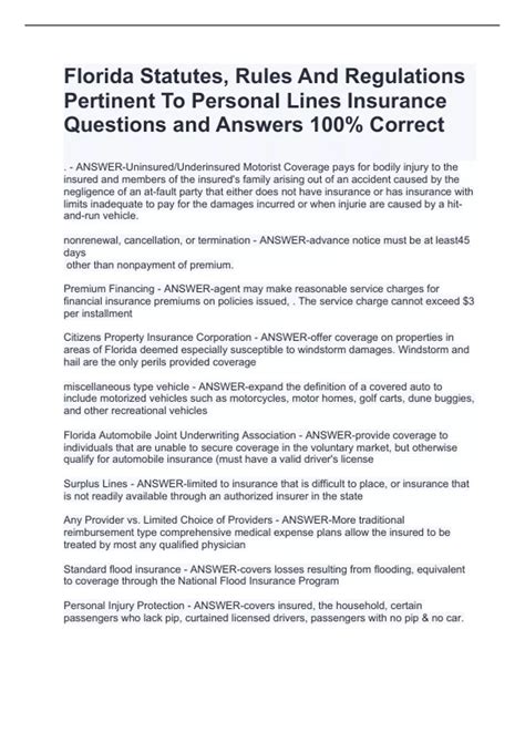 Florida Statutes, Rules And Regulations Pertinent To Personal Lines ...