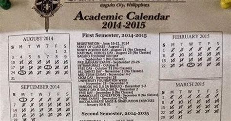 Saint Louis University, Baguio City Philippines Academic Calendar 2014 ...