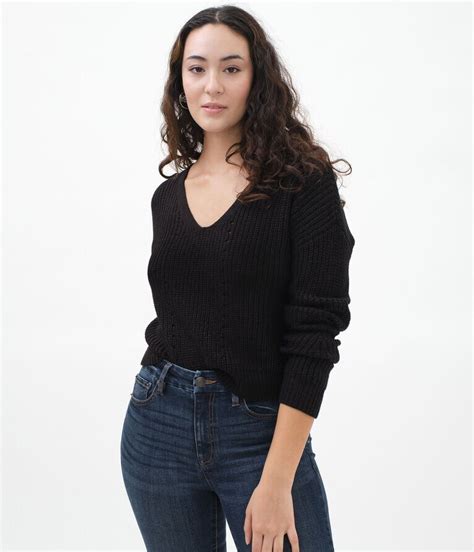 Pointelle Crisscross-Back V-Neck Sweater