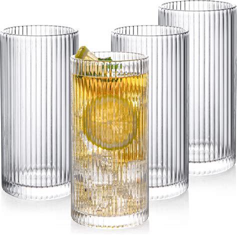 Amazon.com | 16oz Drinking Glasses Set of 4, Tall Glass Cups Fits Ice ...