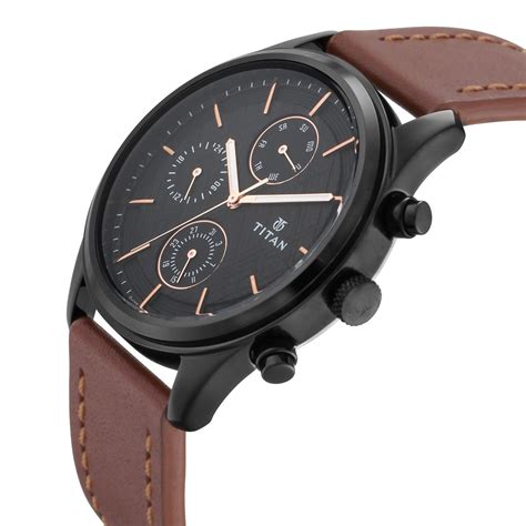 Buy Online Titan Workwear Multifunction Black Dial Brown Leather Strap ...