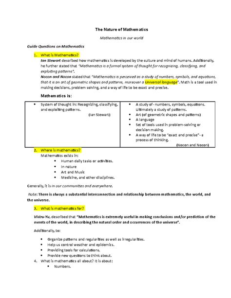 Math-reviewer 2 - reviewer for math - The Nature of Mathematics Mathematics in our world Guide ...