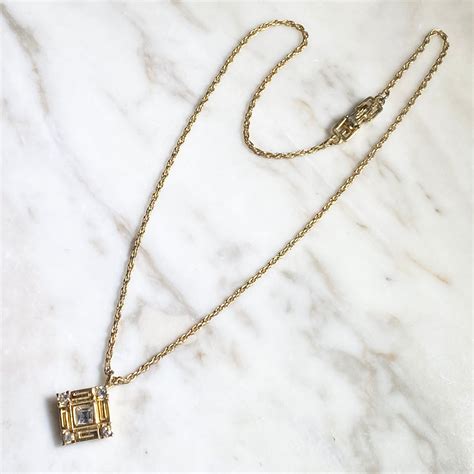 vintage GIVENCHY gold color metal square pendant necklace | NOIR ONLINE