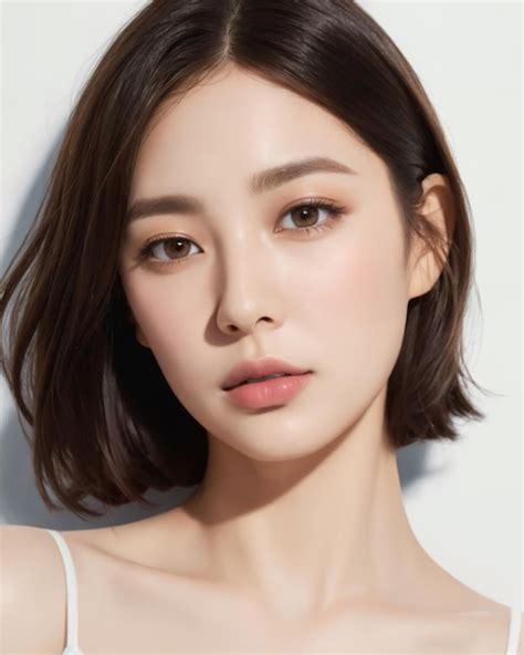 A woman with short hair and a white top with a pink lip | Premium AI ...