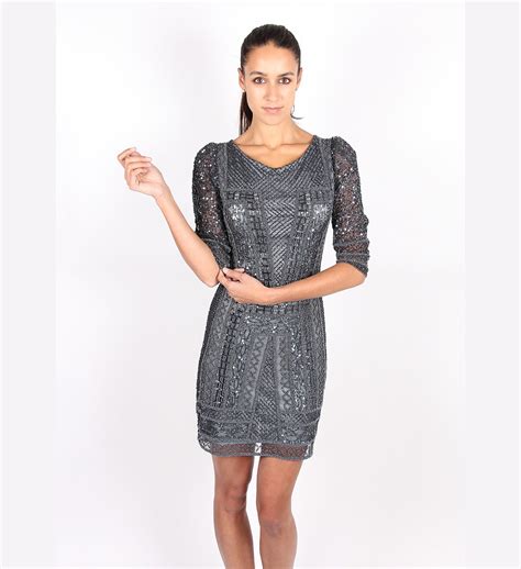Scala Long Sleeved Charcoal Sequin Dress - Alila