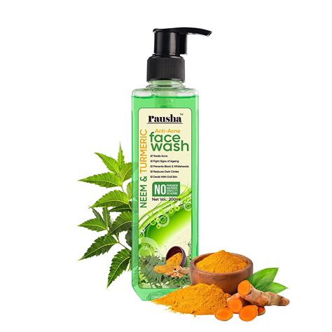 Rausha Anti-acne Facewash enriched with Neem and Turmeric for Oil Free ...