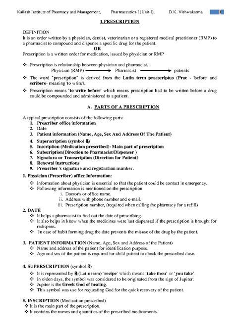 Prescription PDF - KBJH - 1 DEFINITION It is an order written by a ...