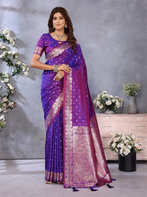 Purple Traditional Banarasi Silk Saree With Zari Weaving Work – MirJara