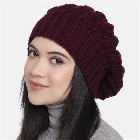 Burgundy Self-Design Beanie - 1001 – Magic Needles