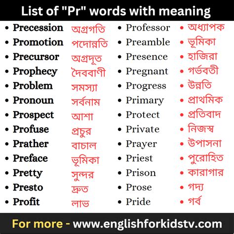 List of "Pr" words with meaning - English For Kids
