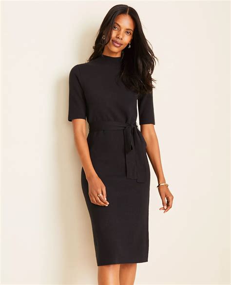 Mock Neck Belted Sweater Dress
