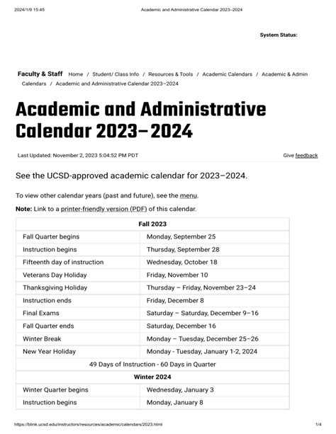 UCSD Academic Calendar 2023-2024