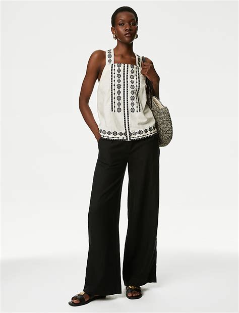 Buy Linen Rich Embroidered Cami Top at Marks & Spencer