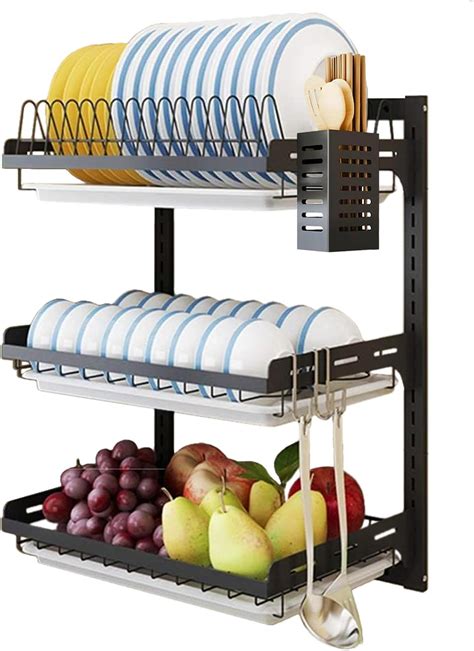 Amazon.com - Wall Mounted Dish Drying Rack, 3 Tier Hanging Dish Rack ...