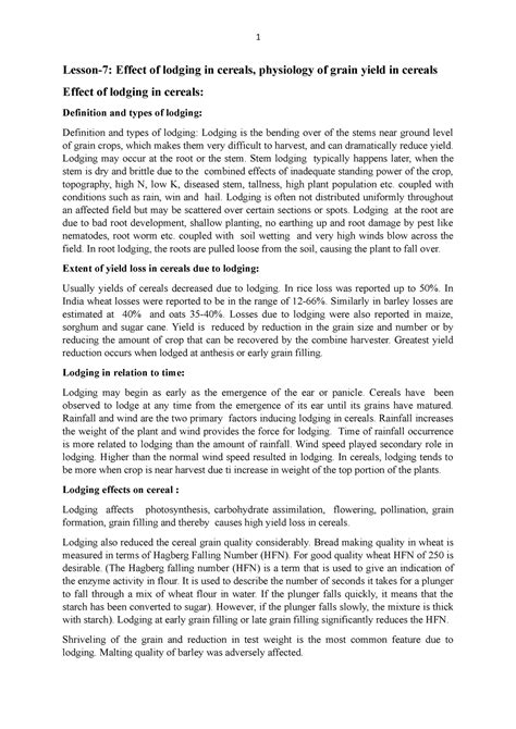 Lesson -7- Effect of lodging in cereals - Lesson-7: Effect of lodging ...