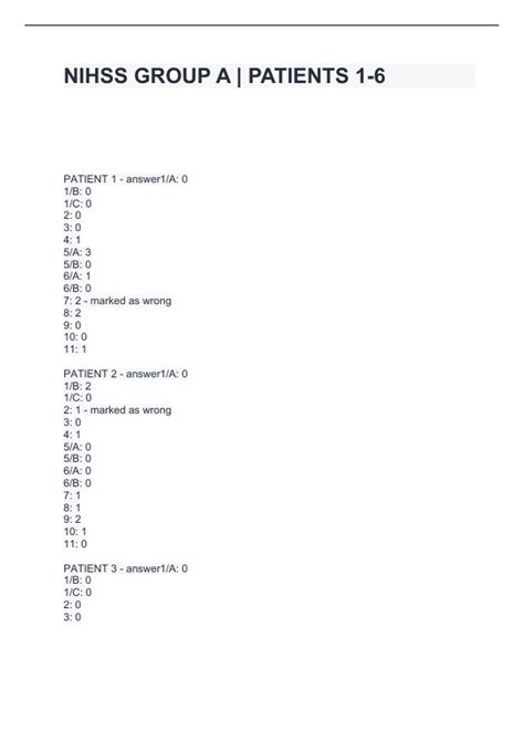 NIHSS GROUP A - PATIENTS 1-6 Questions and Answers 2024 - NIH Stroke ...