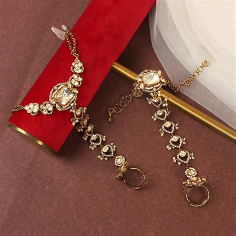 Polki Kundan Diamonds Hathphool For Brides