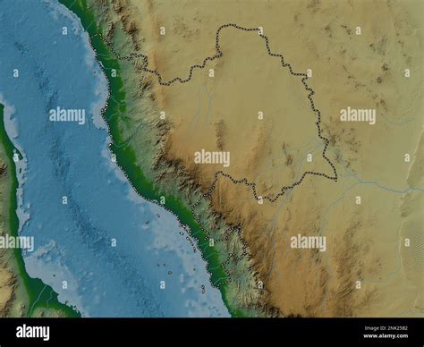 Makkah al Mukarramah, region of Saudi Arabia. Colored elevation map ...