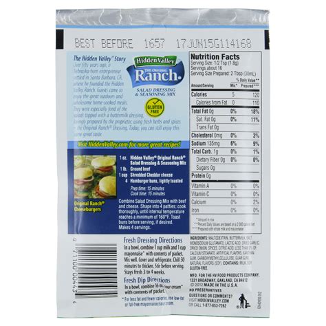 Hidden Valley Gluten Free Original Ranch Salad Dressing & Seasoning Mix ...