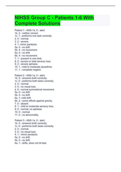 NIHSS Group C - Patients 1-6 With Complete Solutions - STROKE SCALE ...