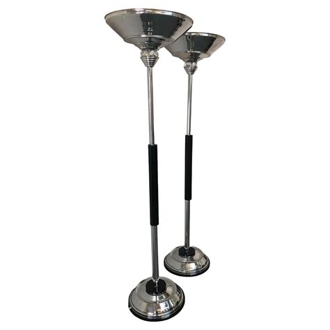 2 Art Deco Floor Lamps, France, Materials: glass, wood and Chrome, 1920 ...
