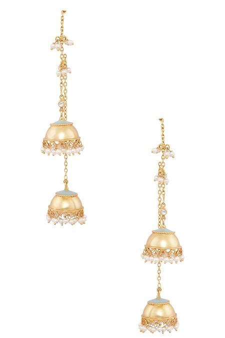 Buy Gold Plated Indian Architecture Inspired Aqua Enamel Jhumka ...