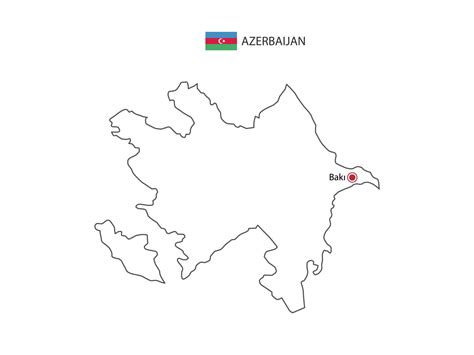 Hand draw thin black line vector of Azerbaijan Map with capital city Baku on white background ...