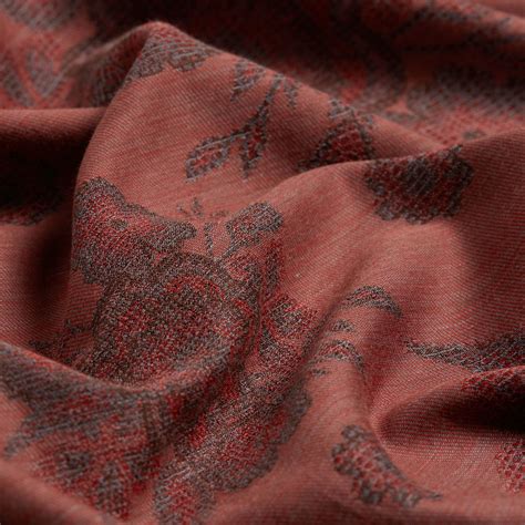 Brick Red Cross Stich Floral Cotton Silk Scarf | Ipekevi