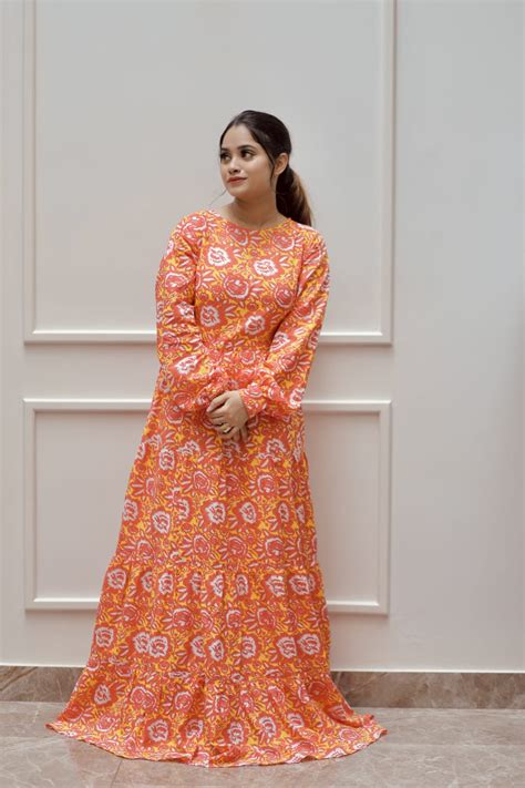 Orange and Yellow Floral Printed Dress for Women – G O O S E B E R Y®