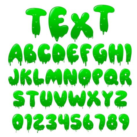 Grüne Schleimschrift. Alphabet mit Flow Drops und Goo Splash. | Premium ...