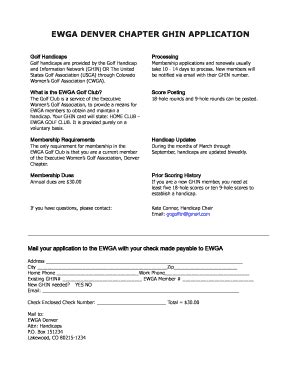 Fillable Online EWGA DENVER CHAPTER GHIN APPLICATION Golf Handicaps ...