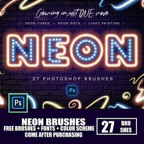 Neon Photoshop Brushes: 27 Glow Effects Brushes (digital Download ...