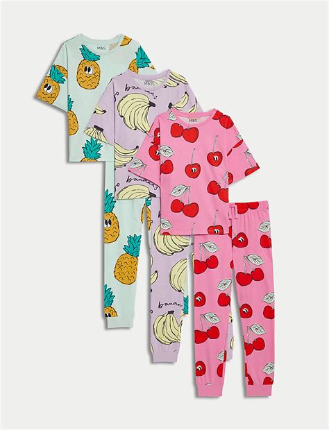 Buy 3pk Pure Cotton Fruit Print Pyjamas (6-16 Yrs) at Marks & Spencer