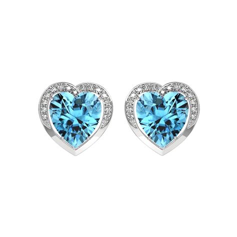 Buy CLARA 925 Sterling Silver Sky Blue Heart Stud Earrings with Screw ...