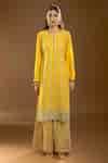 Buy Yellow Chiffon, Silk Sequins, Gota Patti Collared Striped Kurta ...