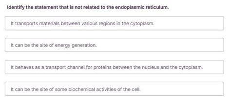 Identify the statement that is not related to the endoplasmic reticulum ...