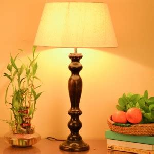 Homesake Eureka Polka Black Wood Table Lamp With Khadi Shade Table Lamp ...