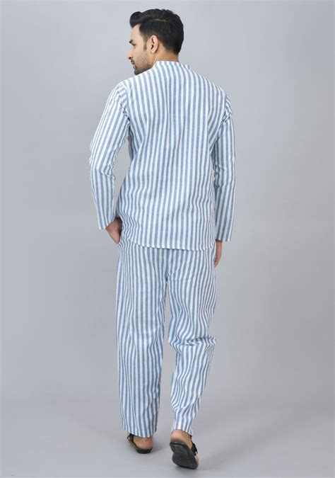 Men Cotton Stripe Co-ord Set Sky Blue White-46667 – shopolicsjpr