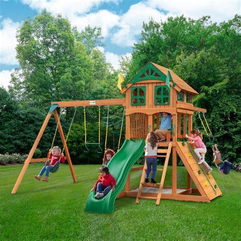Gorilla Playsets Avalon with Wood Roof and Trapeze Arm Residential Wood ...