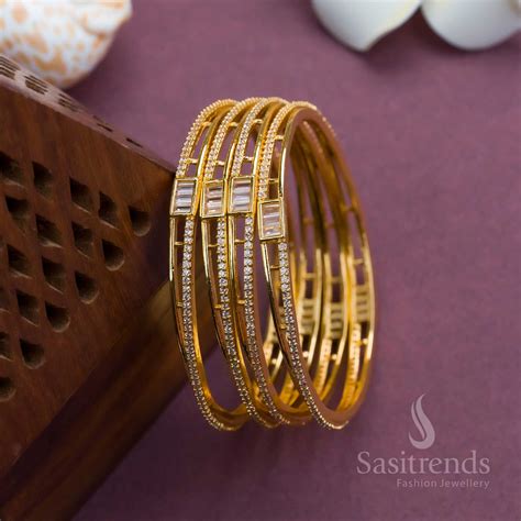 Stylish Micro Gold Plated AD Bangles Set: 4 Pieces | Sasitrends