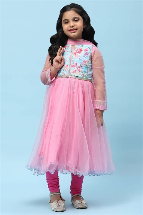 Buy Pink Net Anarkali Kurta and Churidar Suit Set Online at Biba India
