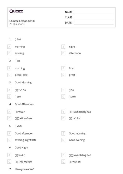 50+ Chinese worksheets for 2nd Class on Quizizz | Free & Printable