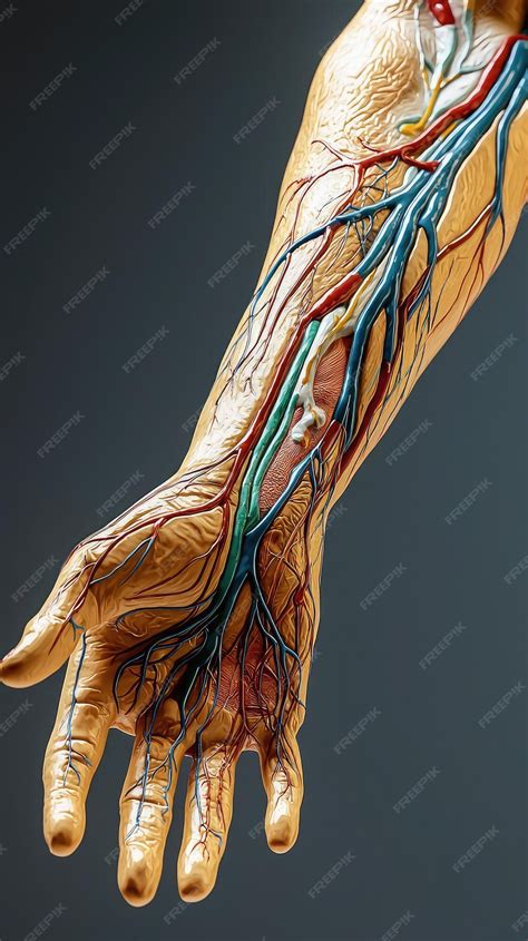 Vista detallada de las venas humanas en el brazo que muestran intrincadas estructuras vasculares ...