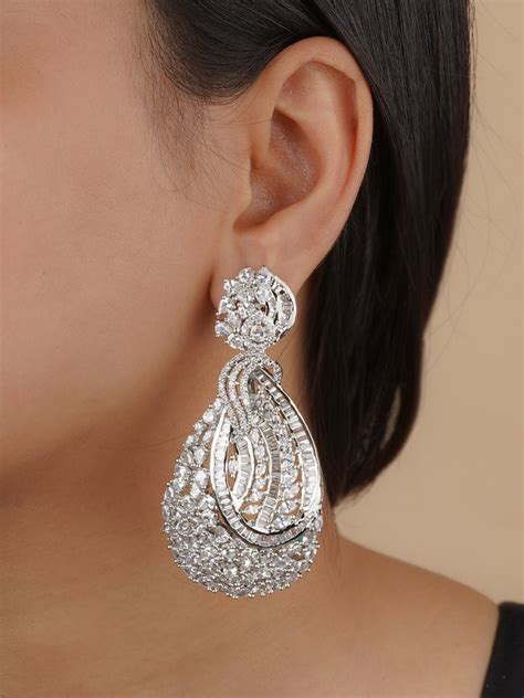White Color Silver Plated Faux Diamond Earrings - CZEAR512 – Mortantra