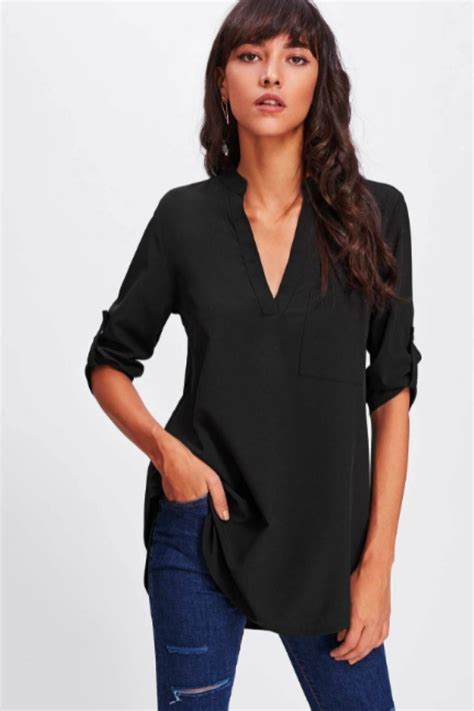 Roll Tab Sleeve Curved Hem Longline Top – Styched Fashion