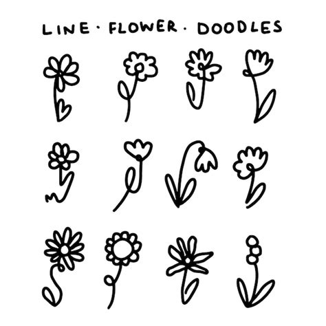 Hand drawn line flower doodles | Premium Vector