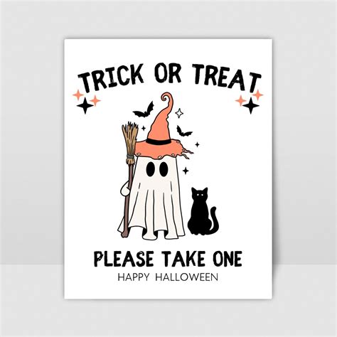 Trick or Treat Please Take One Sign, Halloween Party Decor, Candy Sign Printable, Door Sign ...